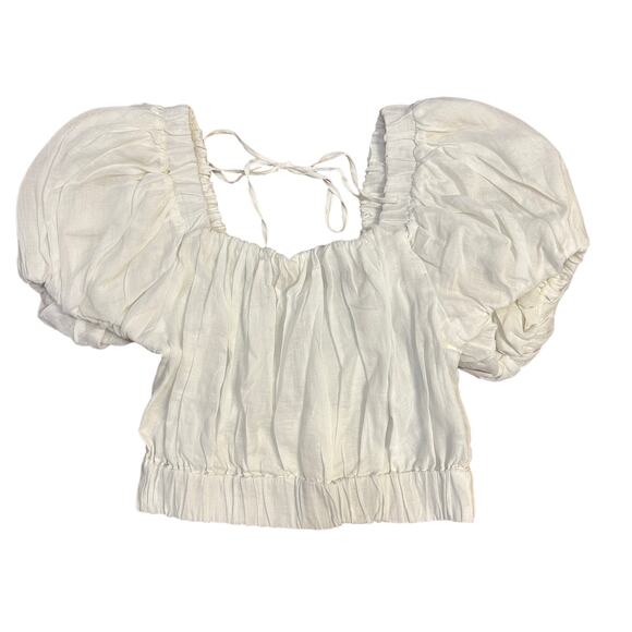 NEW FRAME Ruched Crop Puff Sleeve Blouse Blanc White - Picture 4 of 14